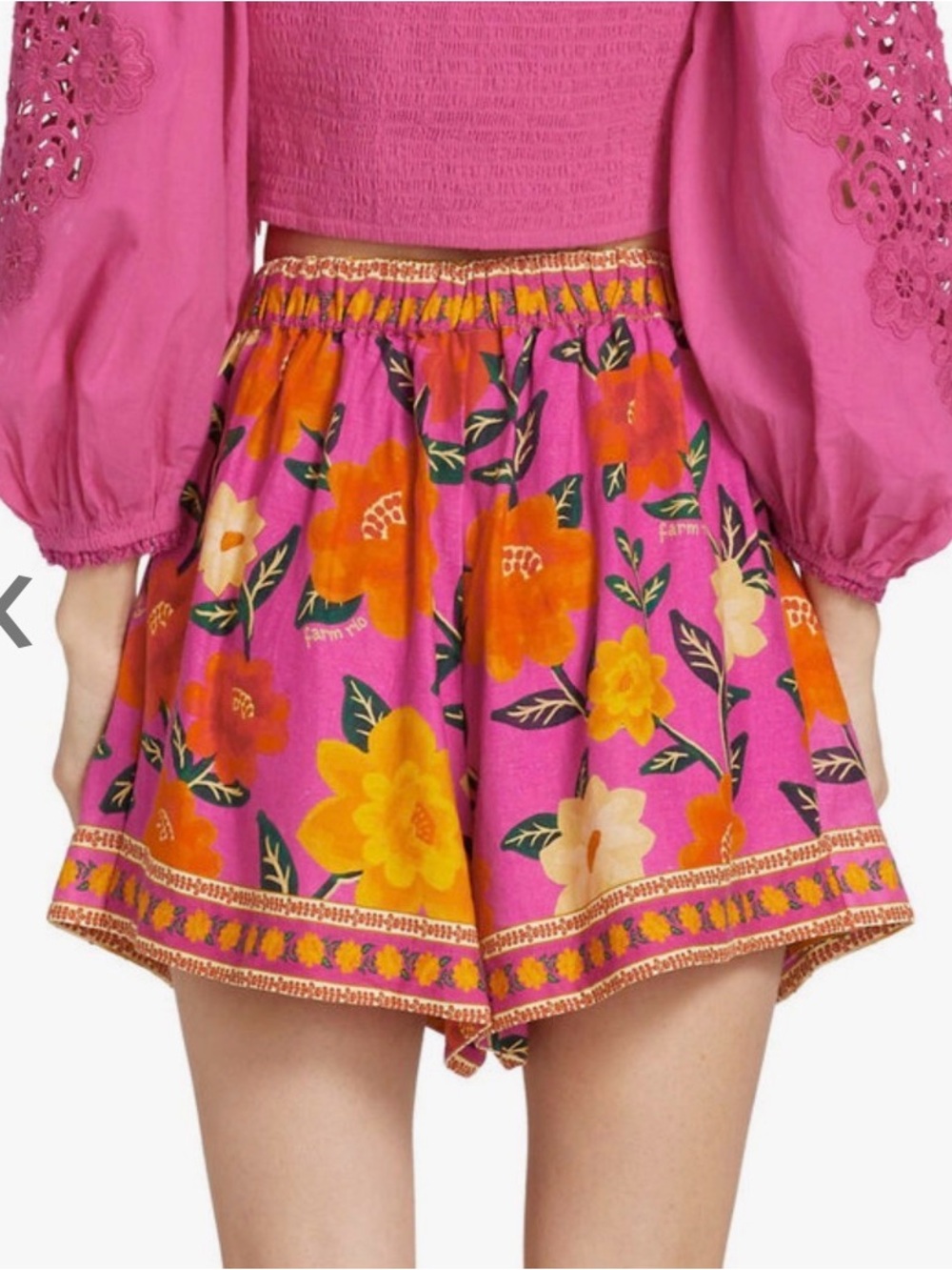 NWT FARM Rio Pink and Orange Floral Bow-Front Tapestry Shorts - Picture 2 of 6